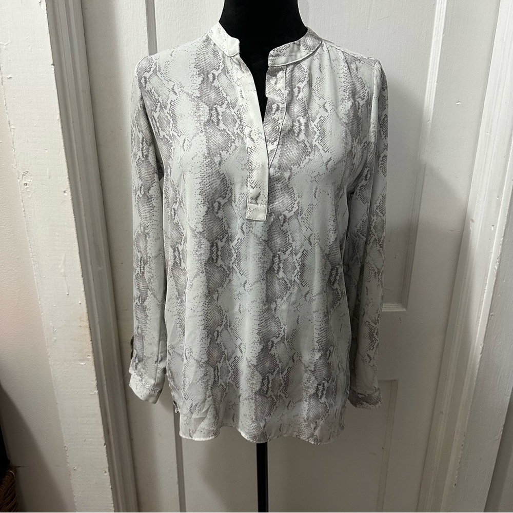 Kenar Multicolored Long Sleeve‎ Blouse with Mandarin Collar